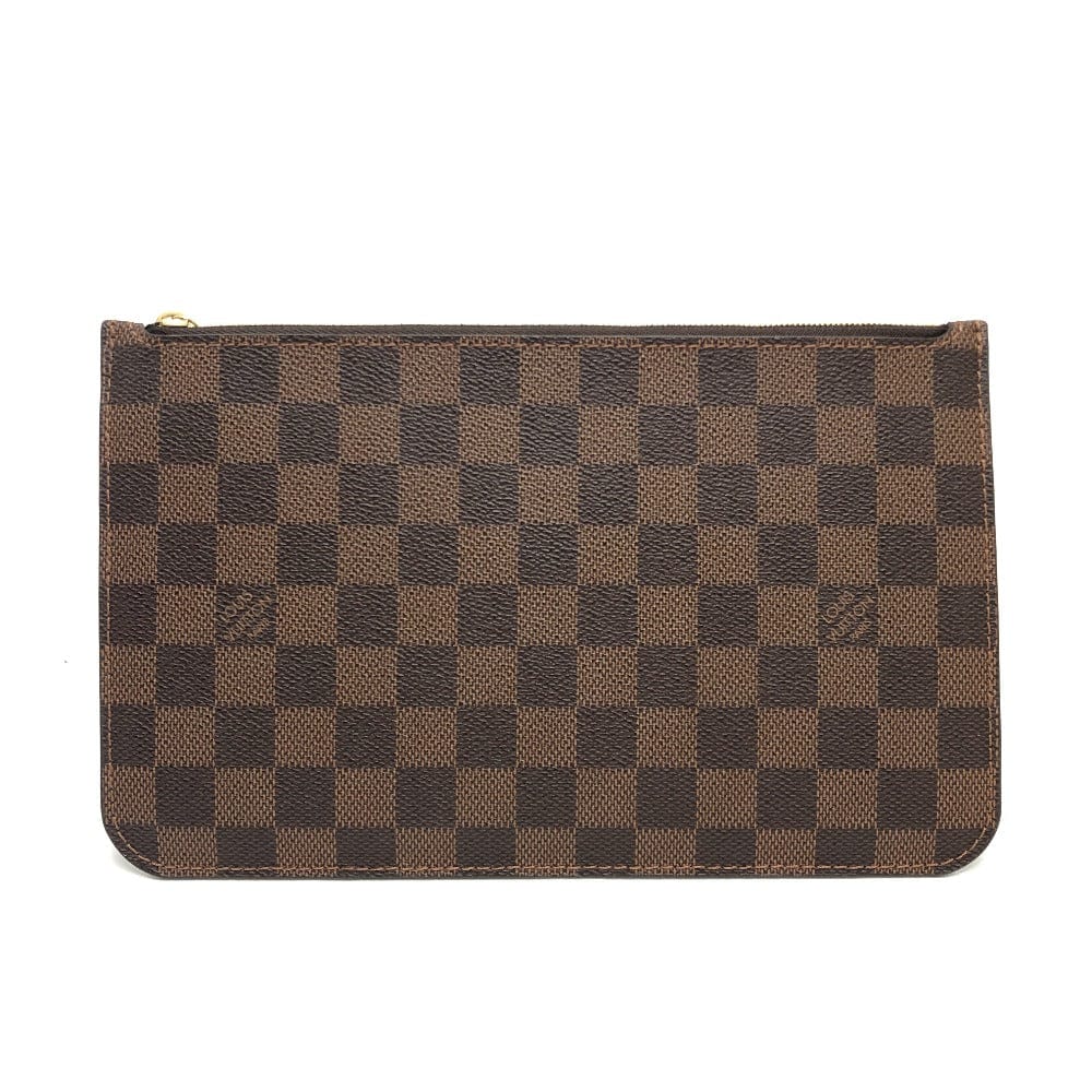 Brown and black checkered pouch on a white background