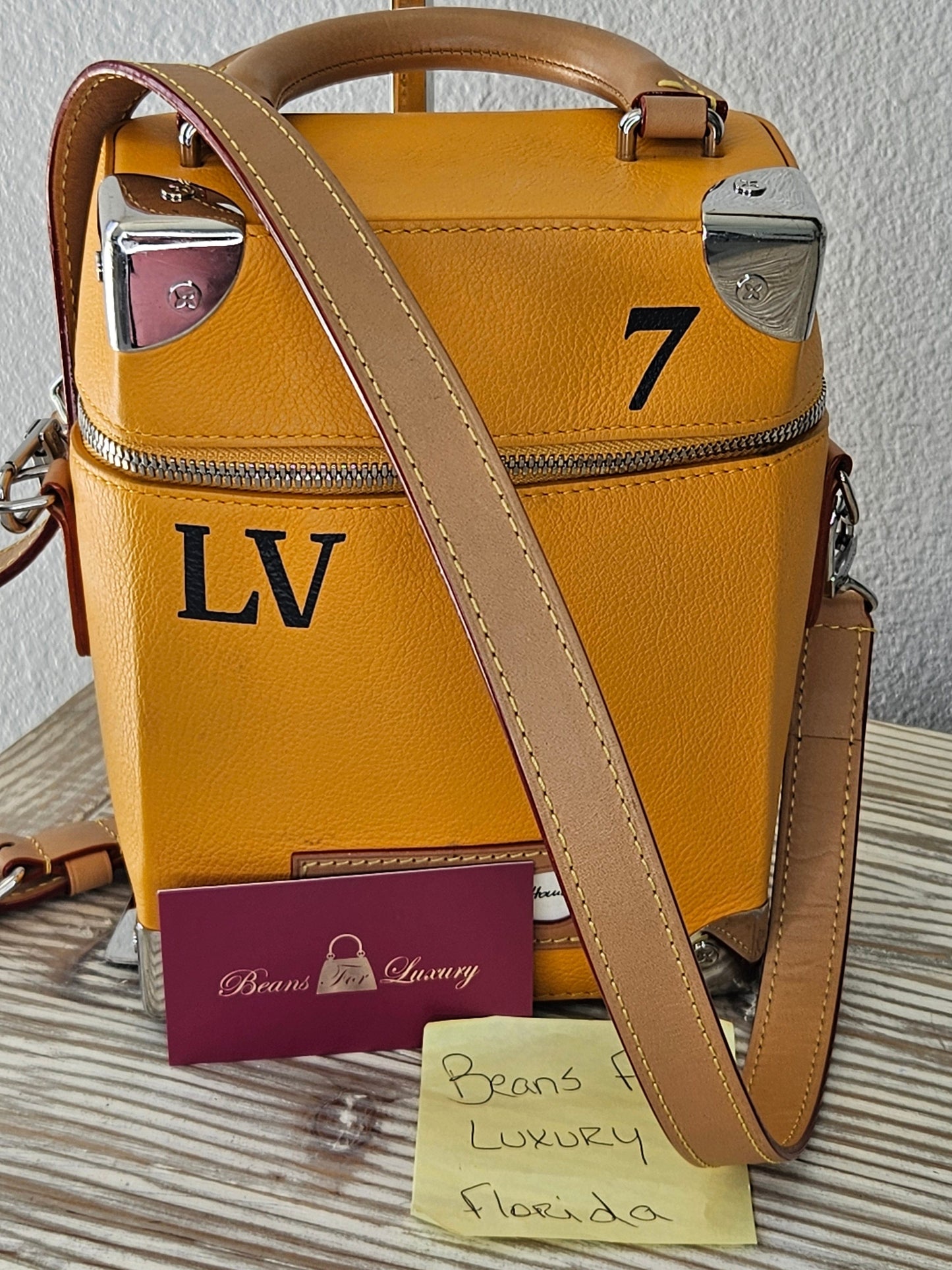 front Louis Vuitton #7 Leather Vertical Box Trunk Saffron