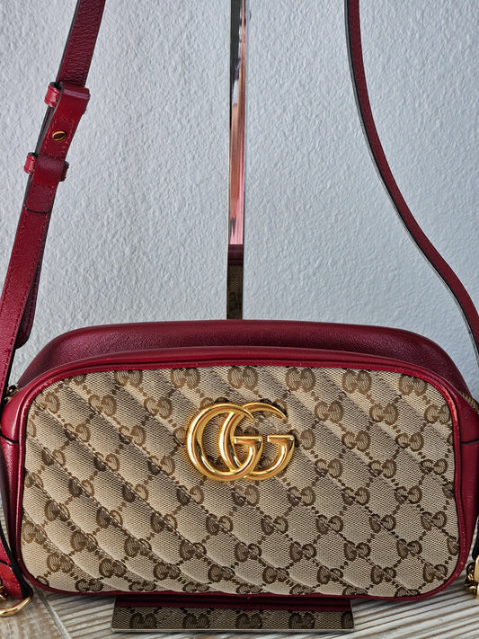 Gucci Marmont Quilted Canvas Red Leather