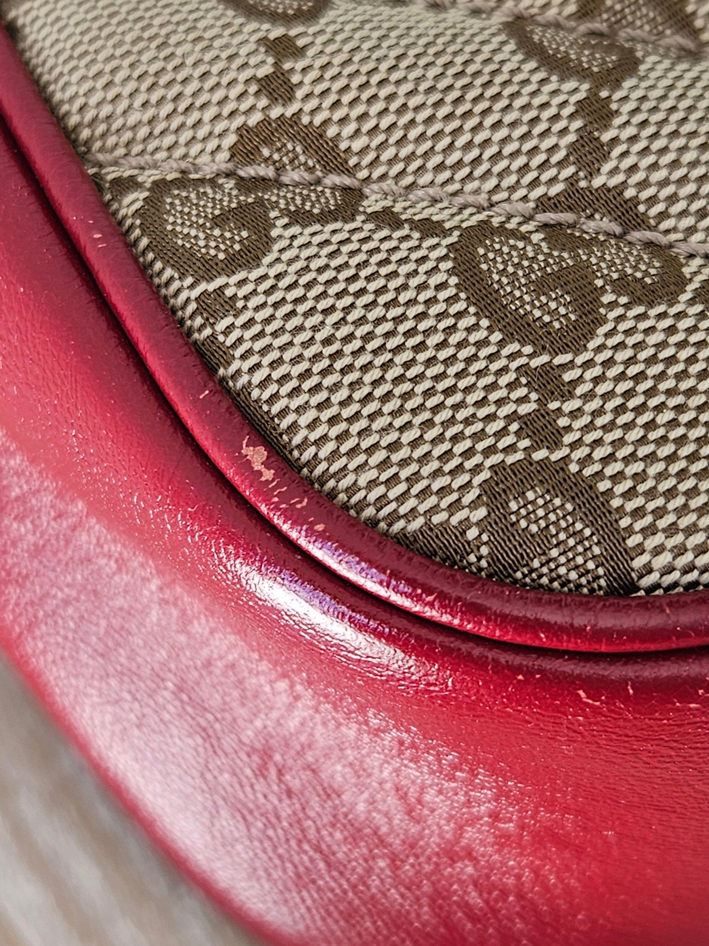 front corner Gucci Marmont Quilted Canvas Red Leather