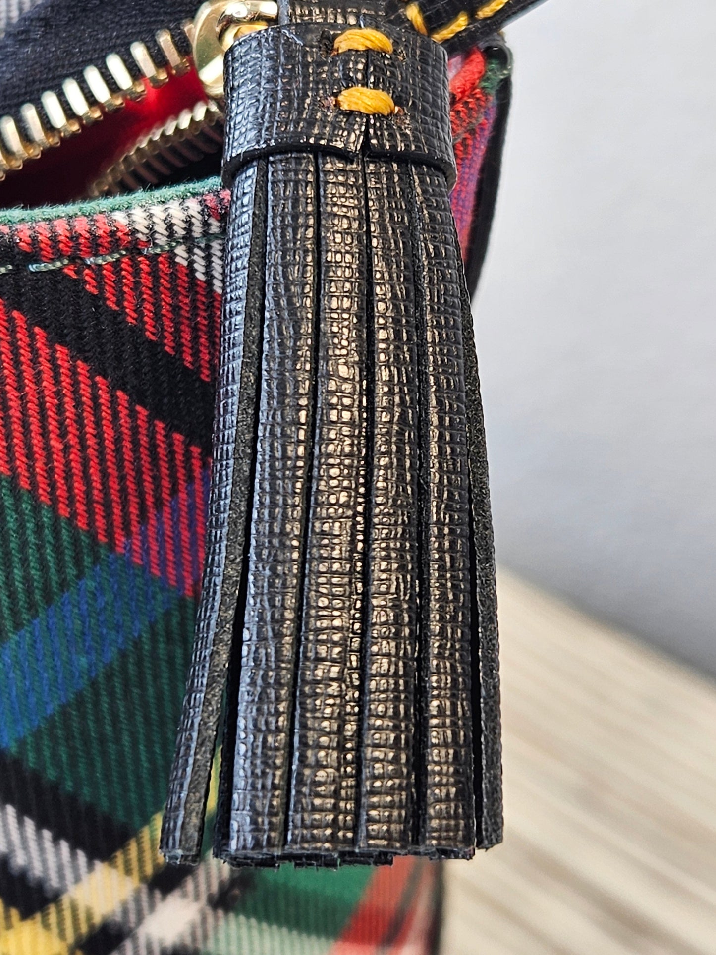tassel Dooney & Bourke Richmond Tartan Plaid black red and green