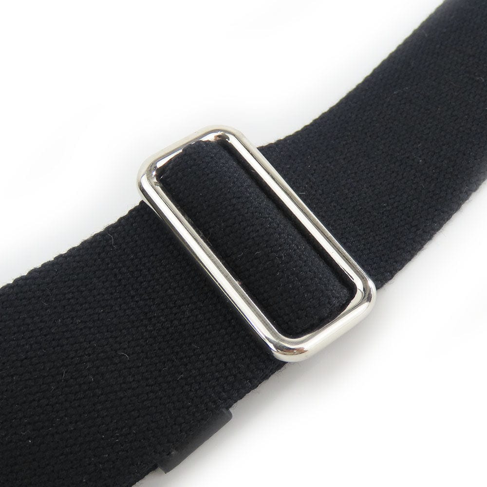 Black belt with a silver buckle on a white background
