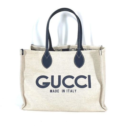Gucci Tote Bag Tan Canvas Black Leather Japan Limited Medium