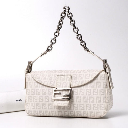 Fendi handbag with chain strap on a white background