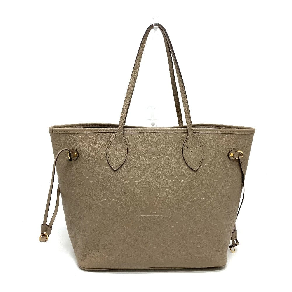 Beige handbag with brand logo on a white background