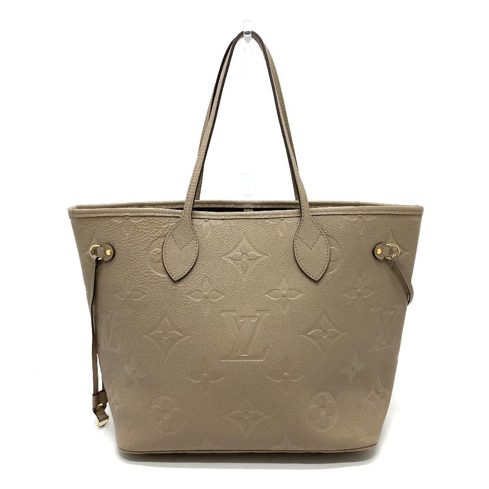 Beige handbag with brand logo on a white background