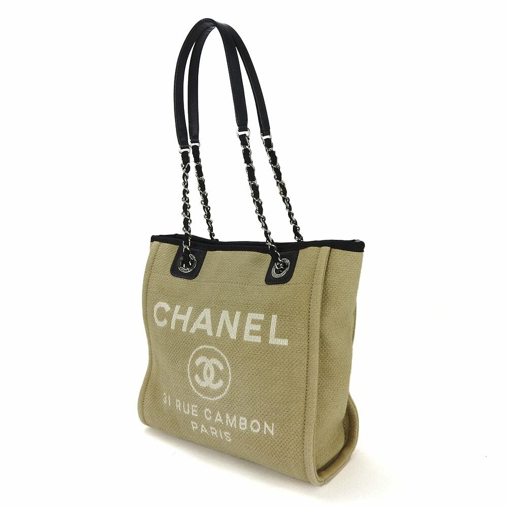 Chanel Canvas Mini Deauville PM Tote Beige Black