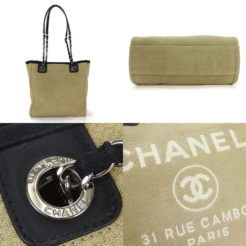 Chanel Canvas Mini Deauville PM Tote Beige Black