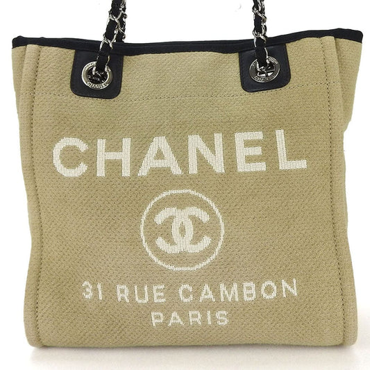 Chanel Canvas Mini Deauville PM Tote Beige Black
