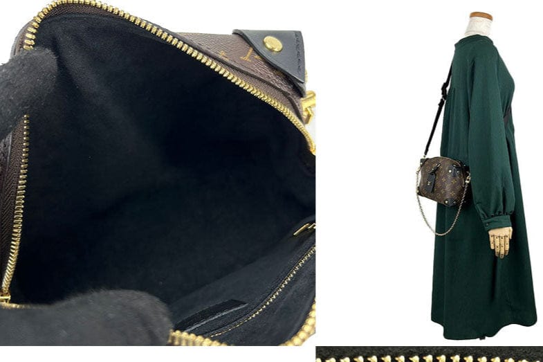 Collage of a black handbag with gold zipper, interior view, and brand label, featuring the 'Buyers Vintage Selectshop' logo.