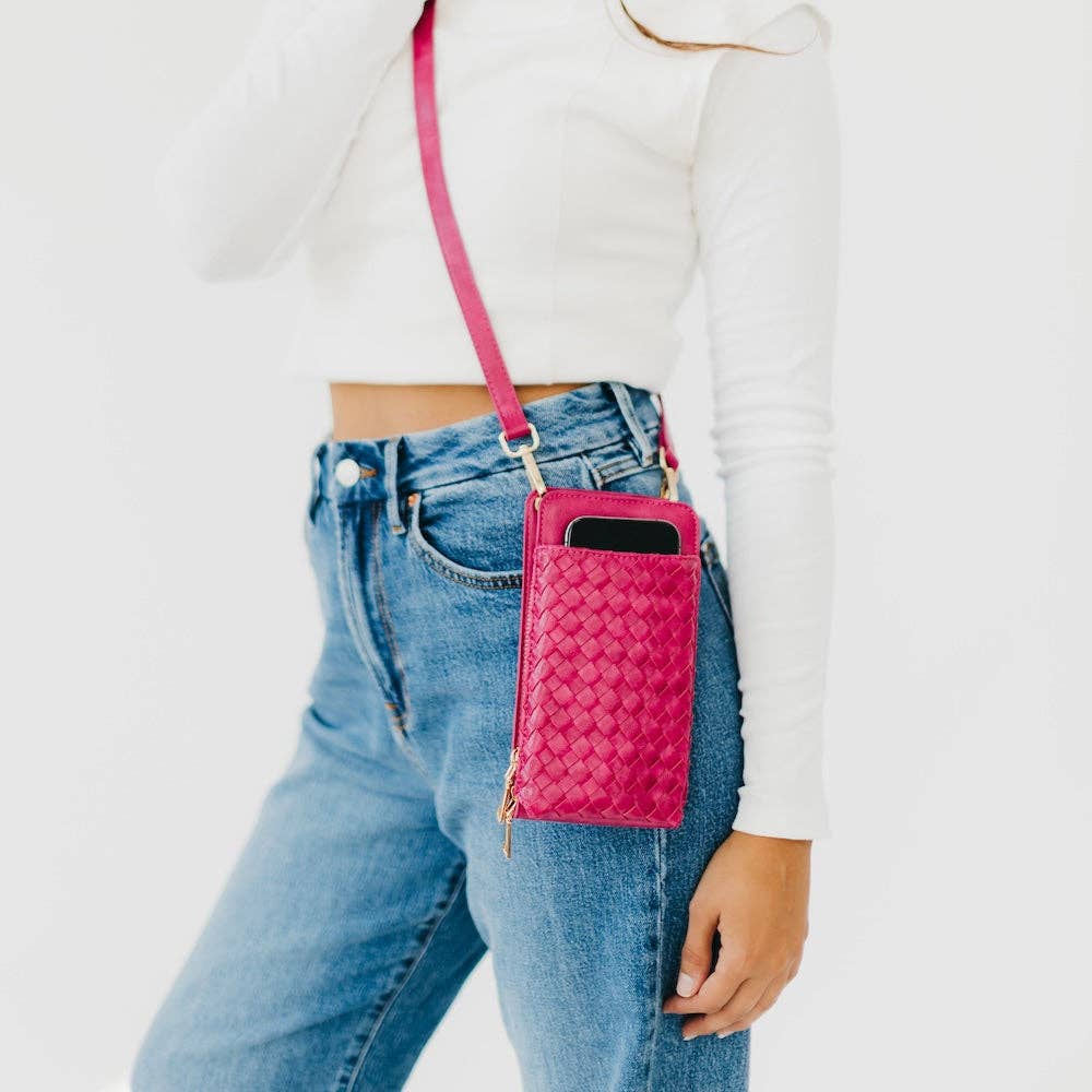 Woven Double Duty Phone Bag – Crossbody Wallet & Phone Holder, Blue | Boutique | New