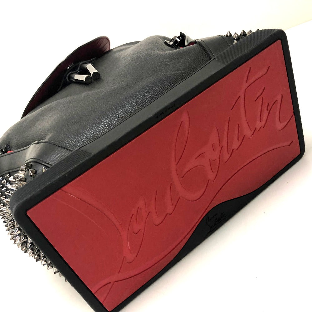 Black leather bag with red logo on a white background