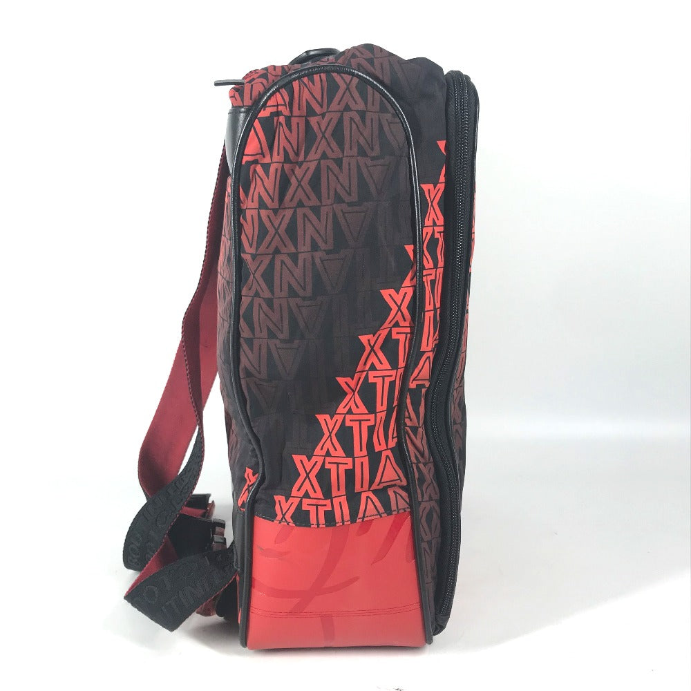 Black and red sports bag with geometric pattern on a white background