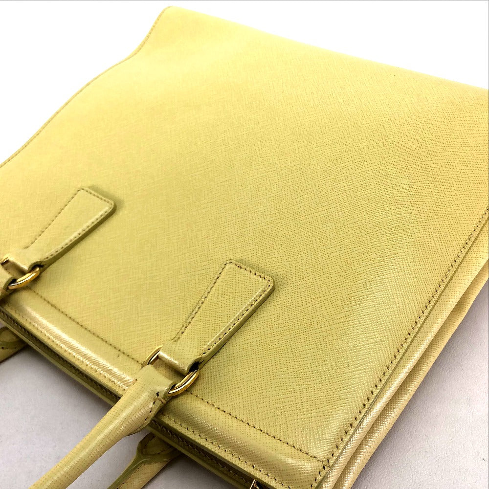 full side Prada Saffiano Lux Papaya Tote 2-Way Yellow
