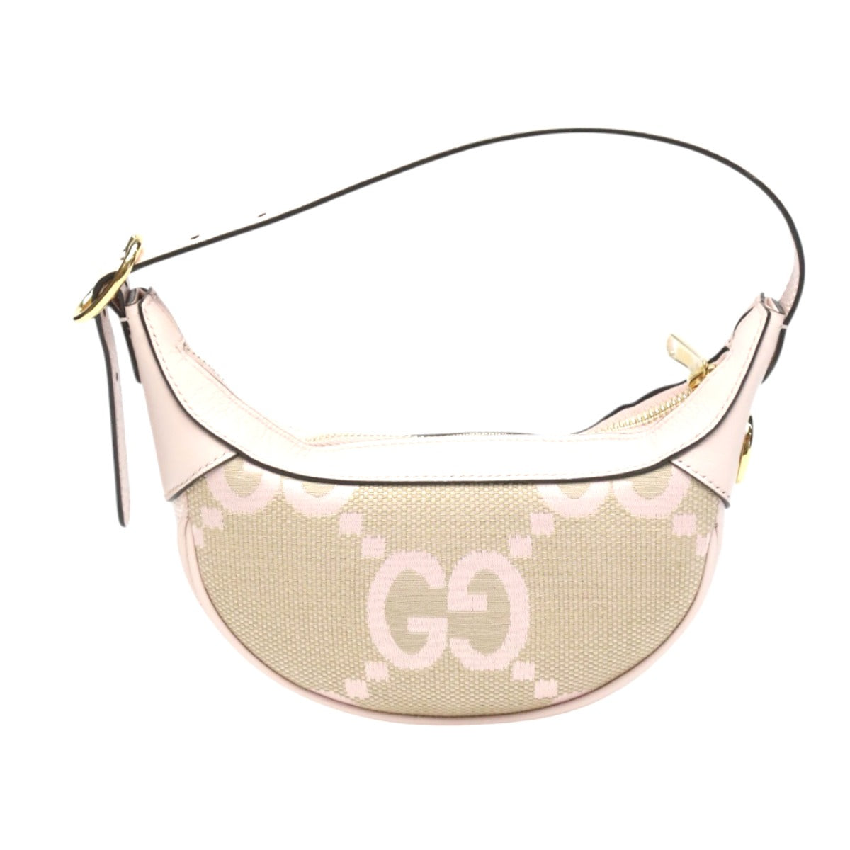 Beige handbag with gold accents on a white background
