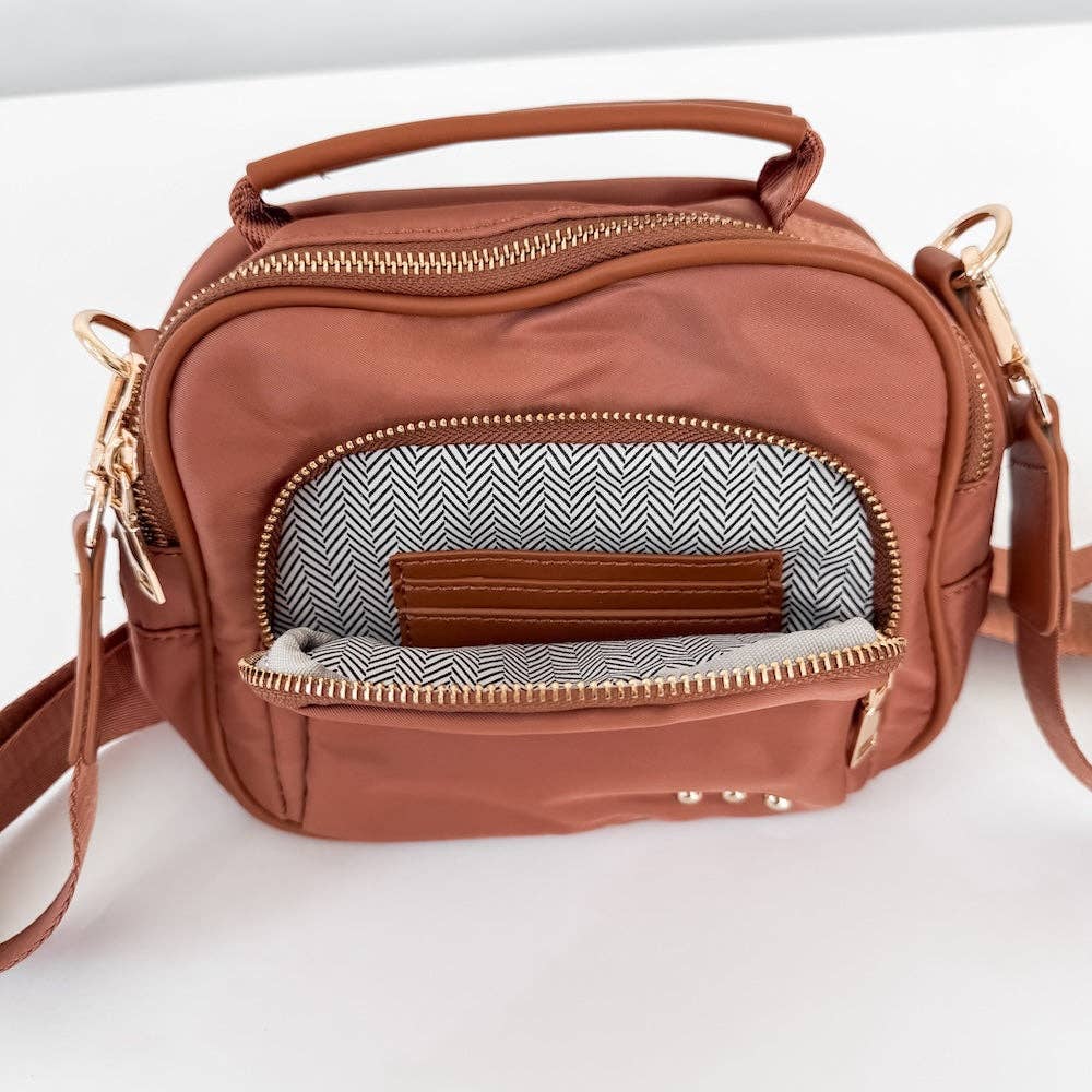 Nisha Nylon Crossbody Bag | Lightweight Everyday Bag | Boutique | New Brown