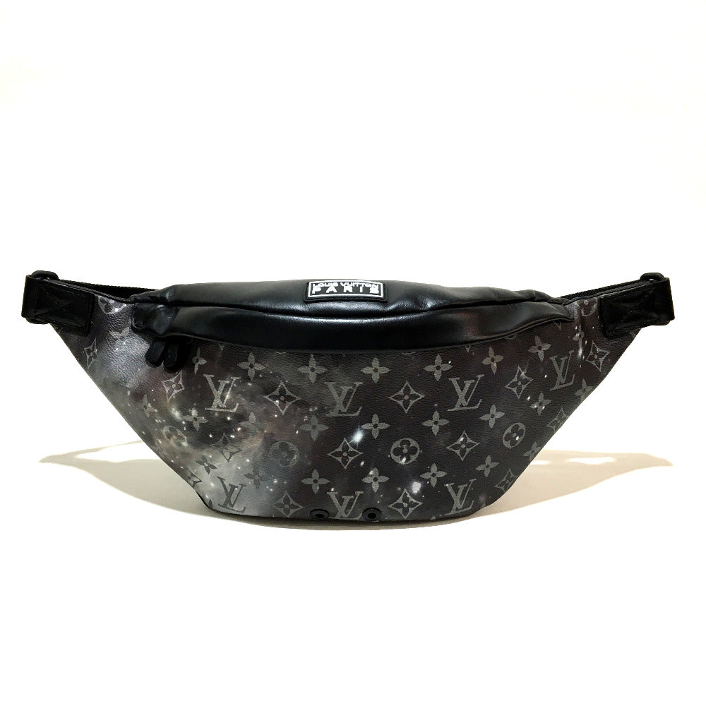Black and gray patterned waist bag on a white background