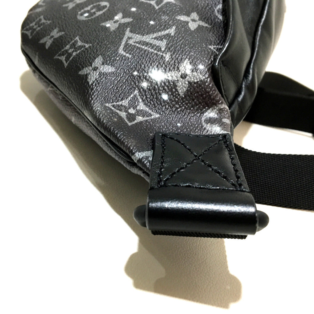 Black leather bag with brand logo pattern on a white background