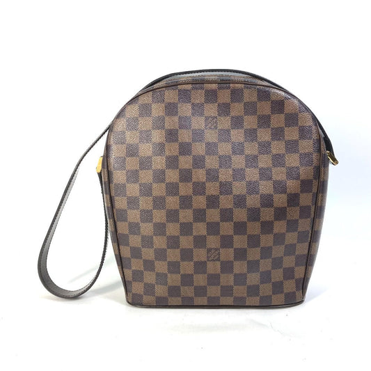 A pre-owned LOUIS VUITTON shoulder bag in Damier canvas with a brown color pattern, with visible signs of wear.