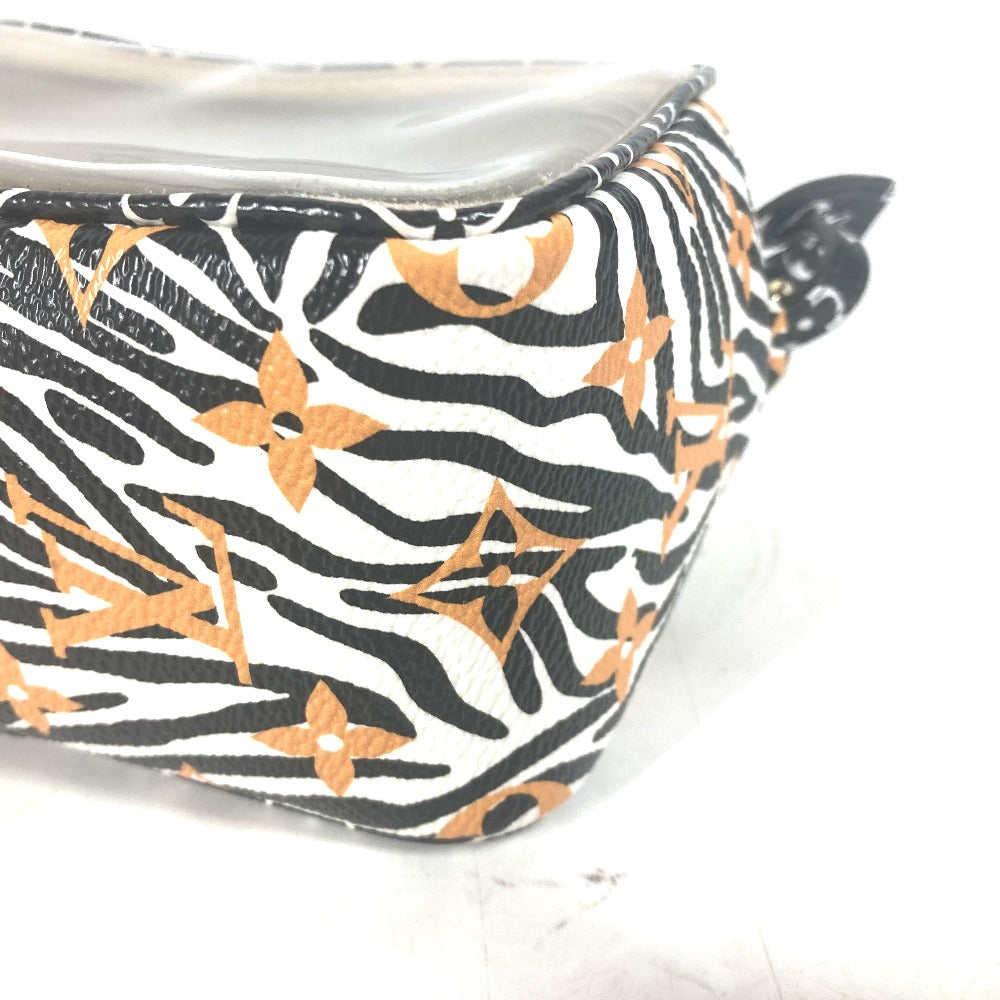 Patterned pouch with orange and black design on a white background