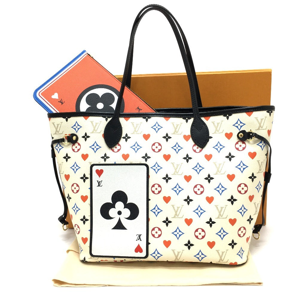 Designer handbag with playing card design and Louis Vuitton monogram, on a white background.