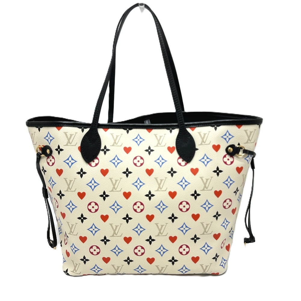 Designer handbag with colorful pattern on a white background