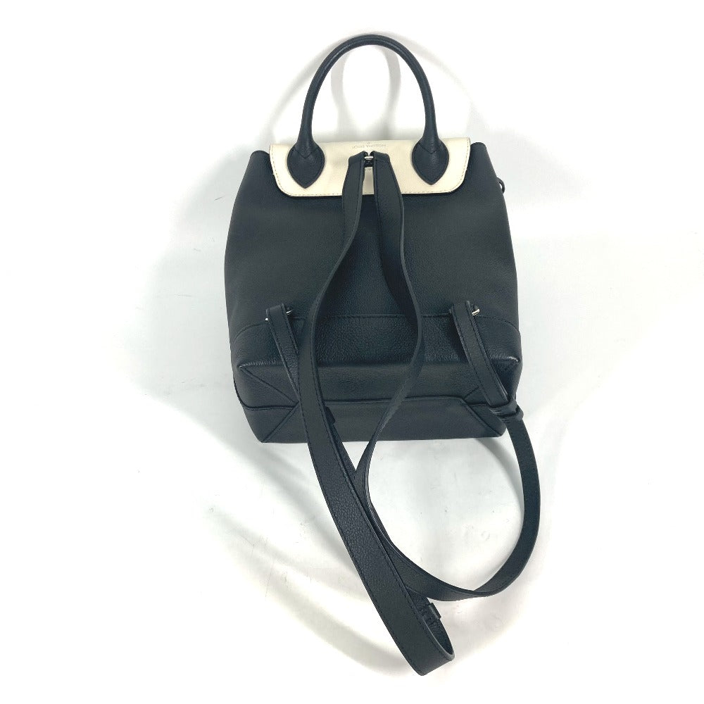 Black backpack with a white logo on a white background