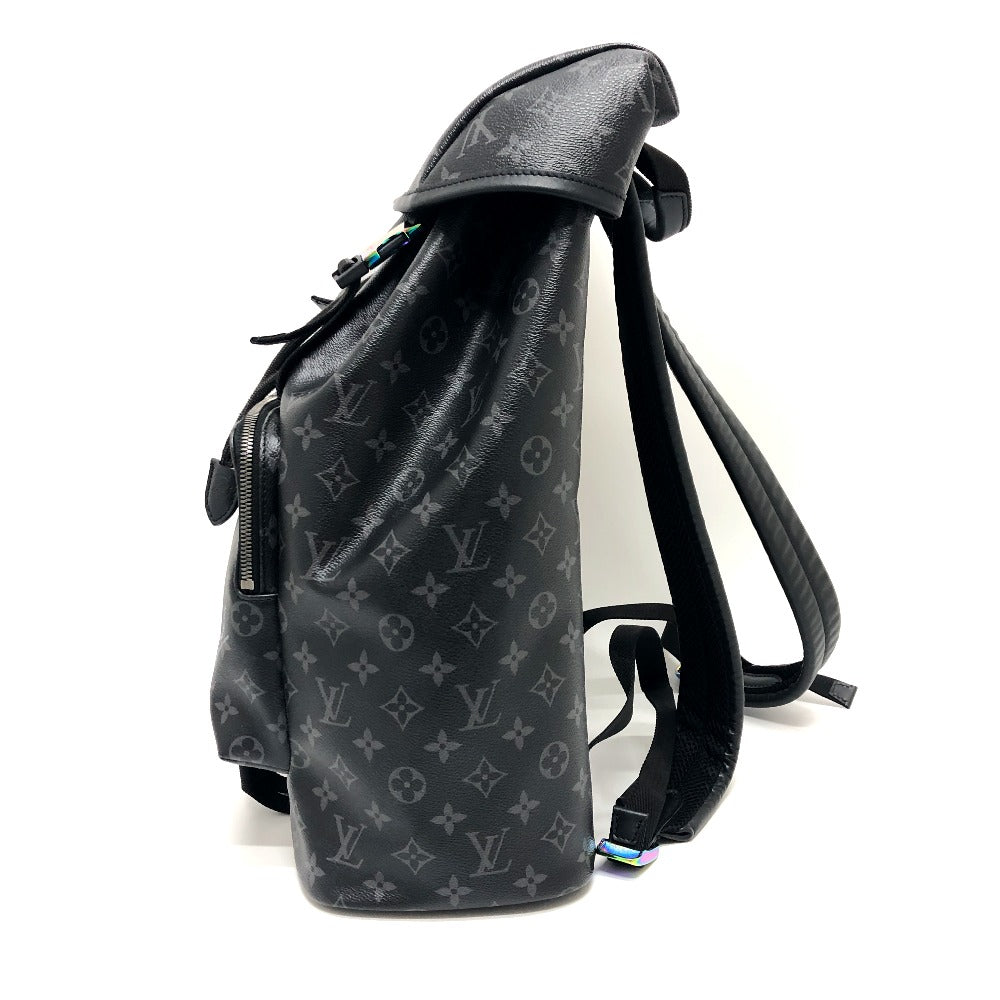 Black backpack with monogram pattern on a white background