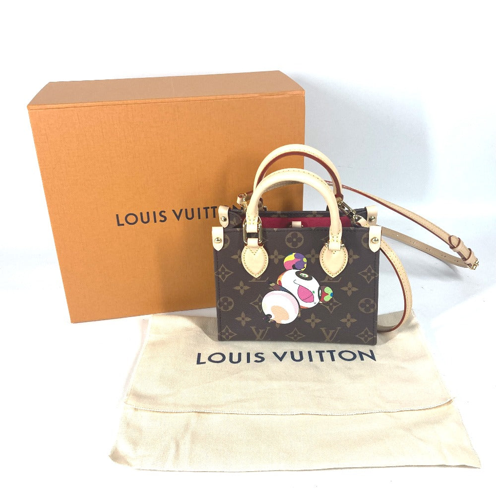 Louis Vuitton handbag with monogram pattern, colorful patch, and matching box and dust bag on a white background.