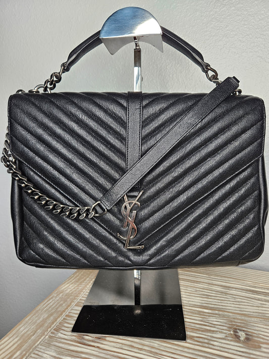 Pre-Loved YSL College Large Quilted Leather V-Flap Shoulder Bag "Sold Out"