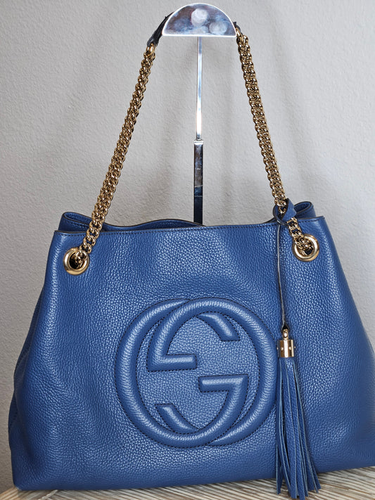 Pre-Loved Gucci Soho Chain Shoulder Bag Blue and Silver "Sold Out"