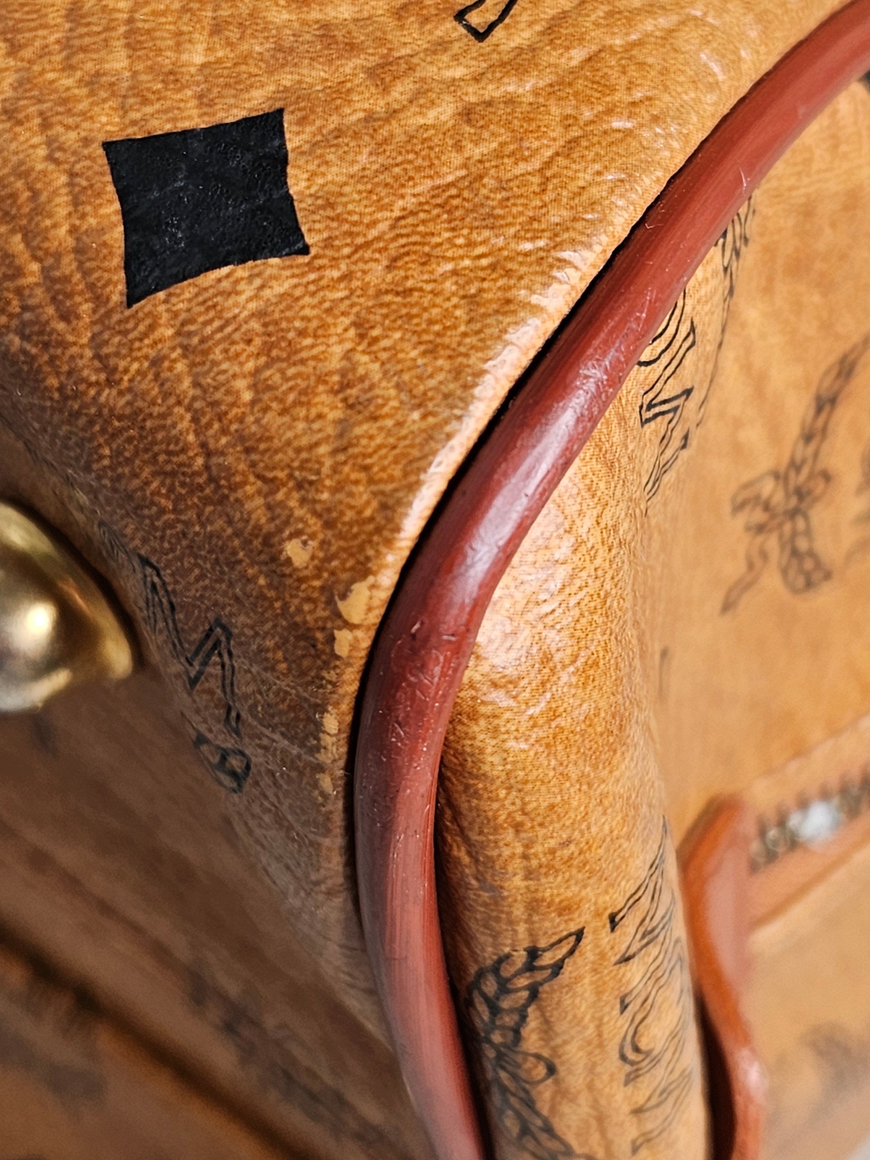 MCM Logo Printed Boston Bag – Neutral Leather | Gold Hardware | Pre-Owned