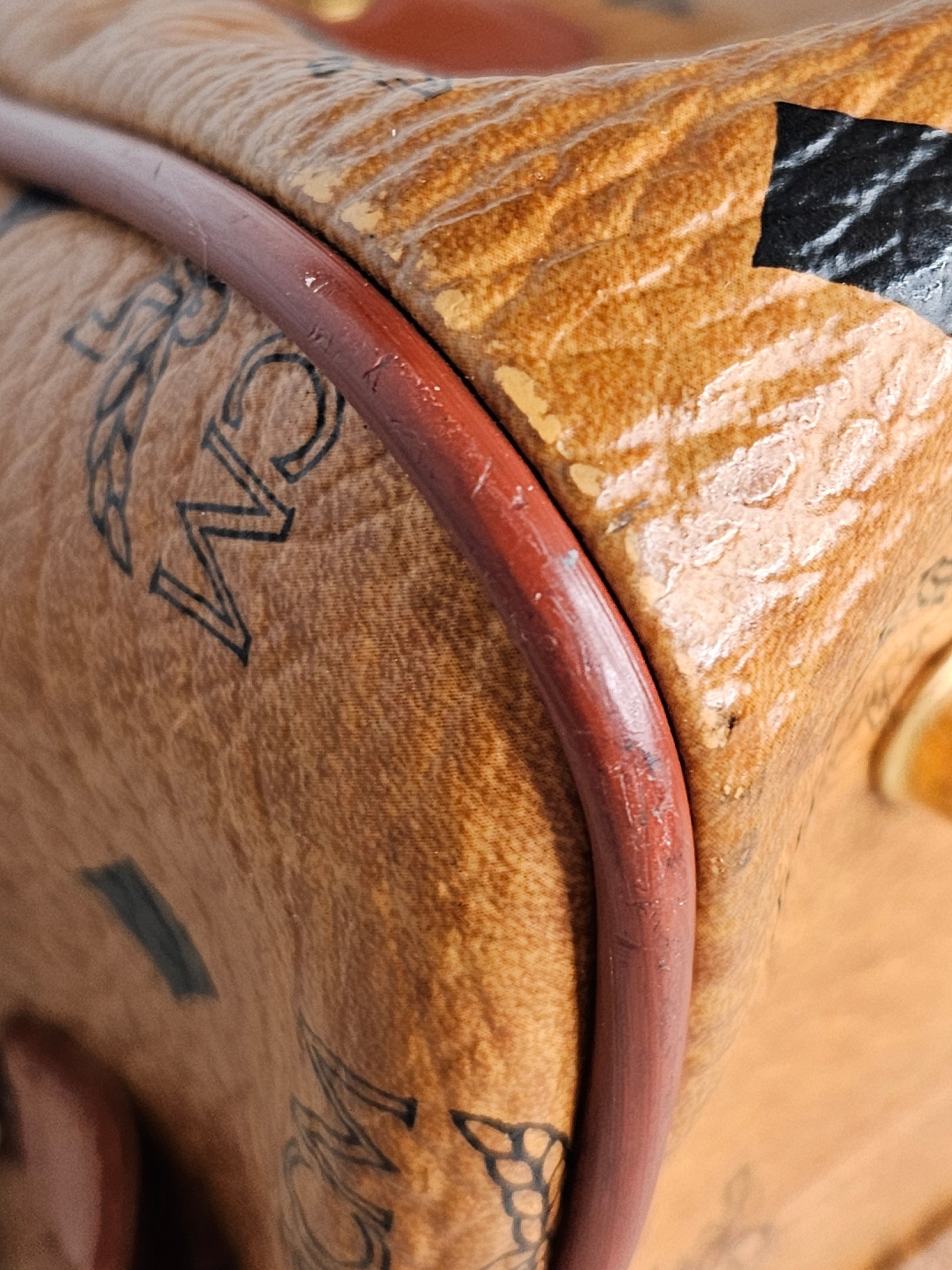 MCM Logo Printed Boston Bag – Neutral Leather | Gold Hardware | Pre-Owned