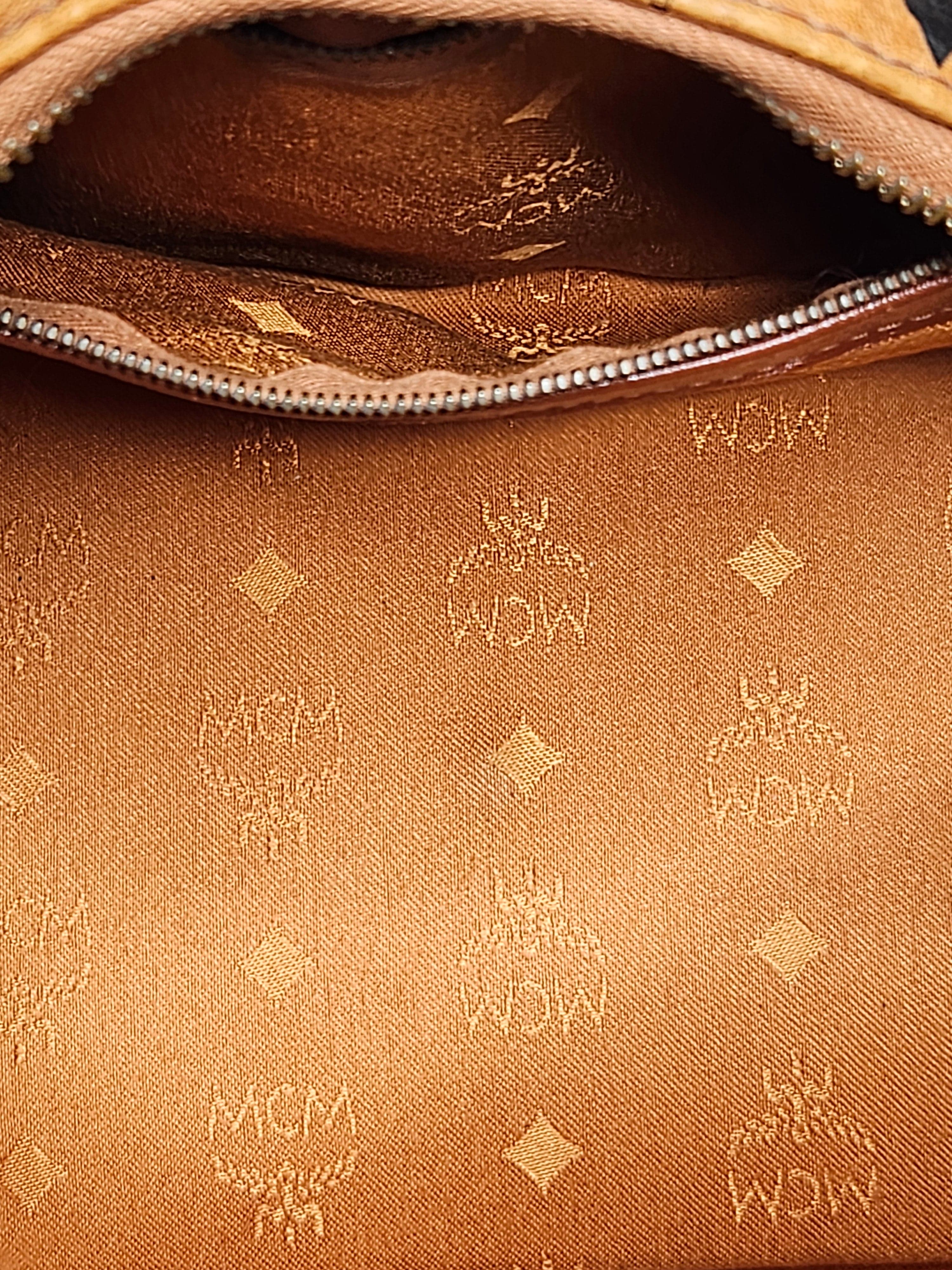 MCM Logo Printed Boston Bag – Neutral Leather | Gold Hardware | Pre-Owned