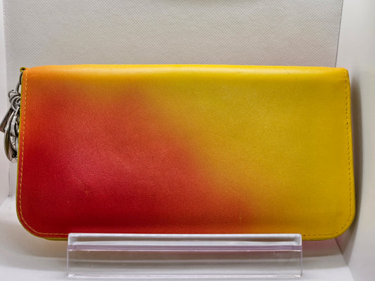 Pre-Loved Christian Dior 2014 Cruise Red and Yellow Ombre Leather Zipper Wallet