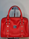 MCM Studded Boston Bag – Red Leather Maxi Monogram | Pre-Owned