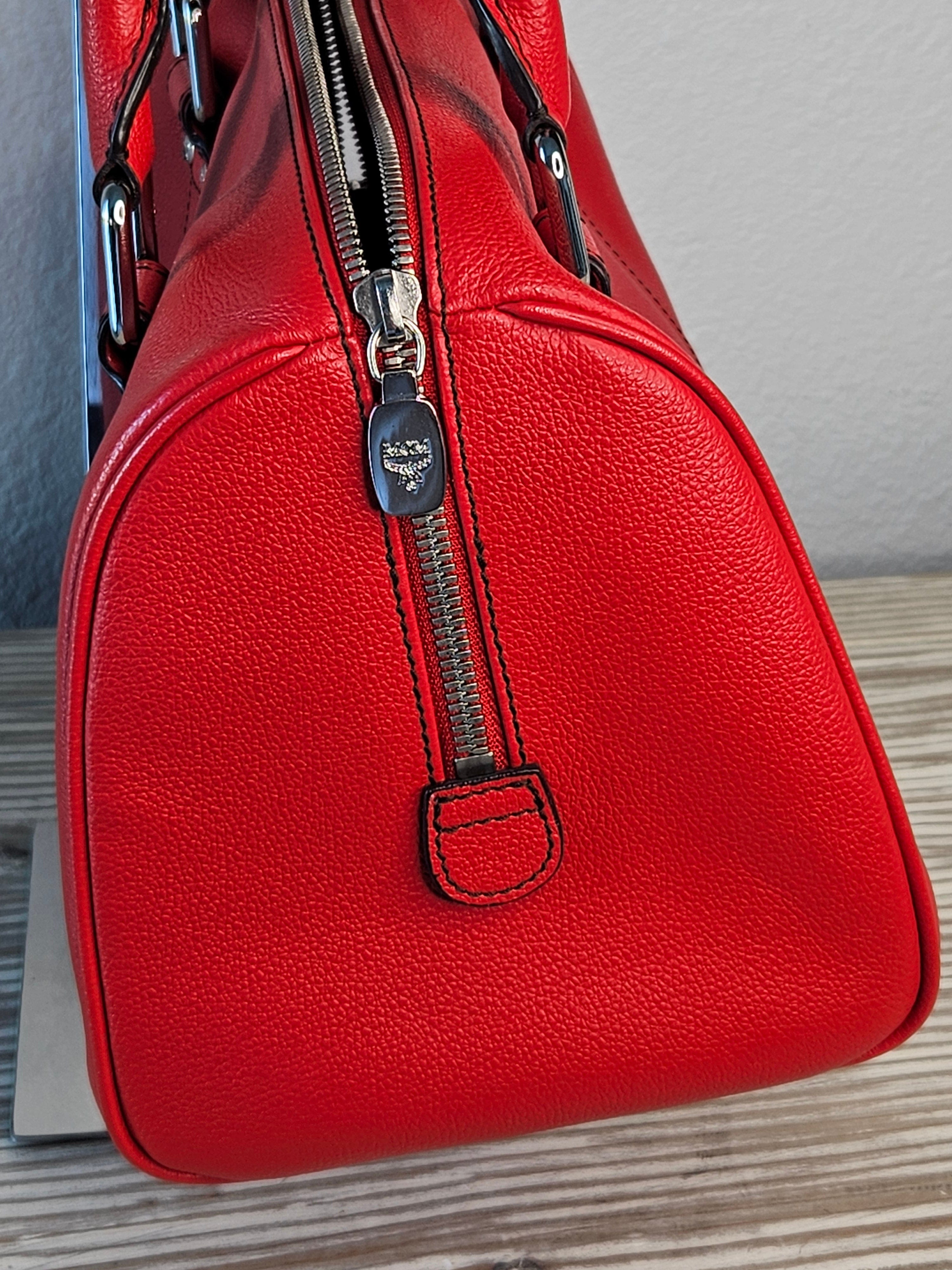 MCM Studded Boston Bag – Red Leather Maxi Monogram | Pre-Owned