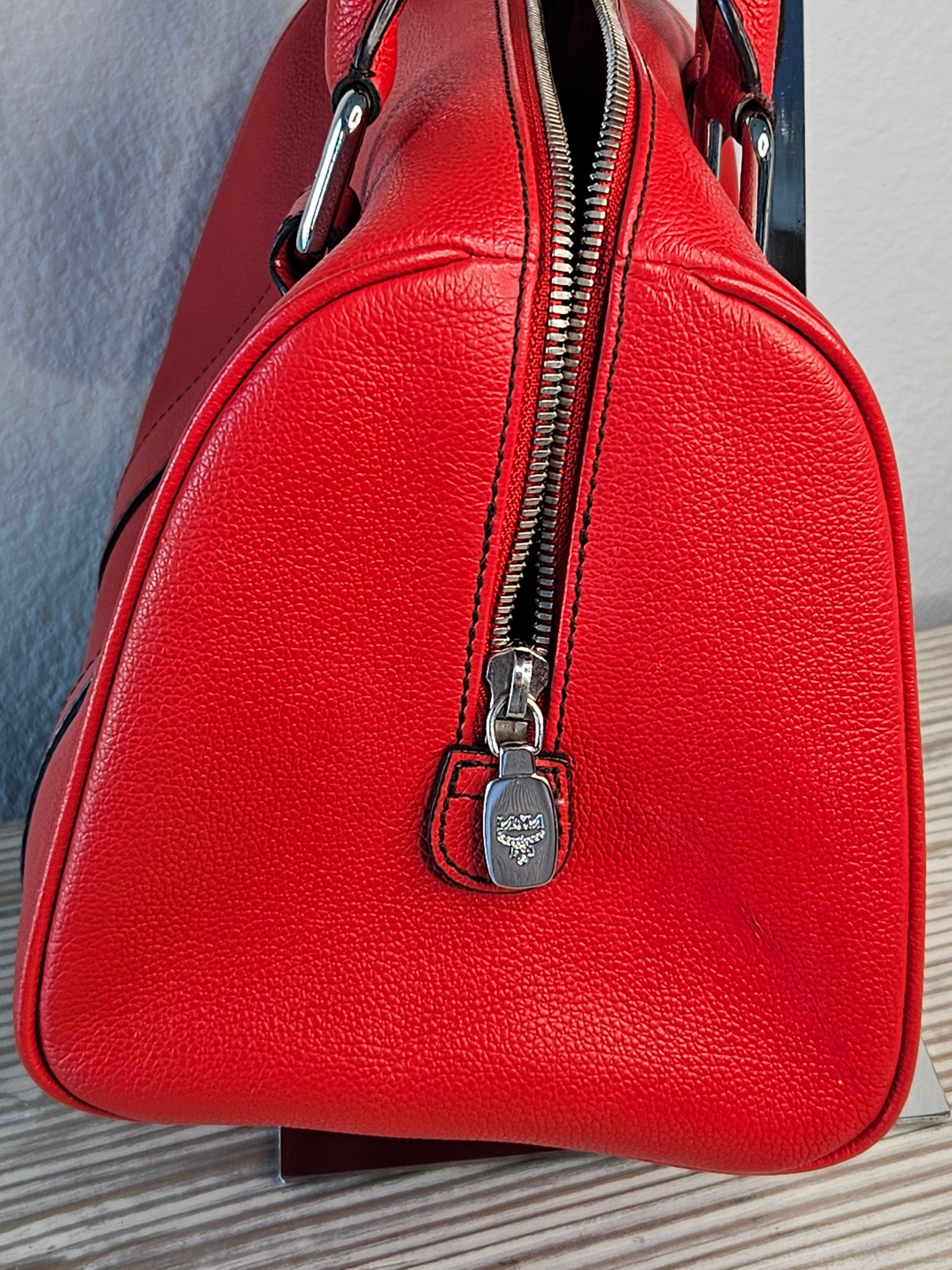 MCM Studded Boston Bag – Red Leather Maxi Monogram | Pre-Owned