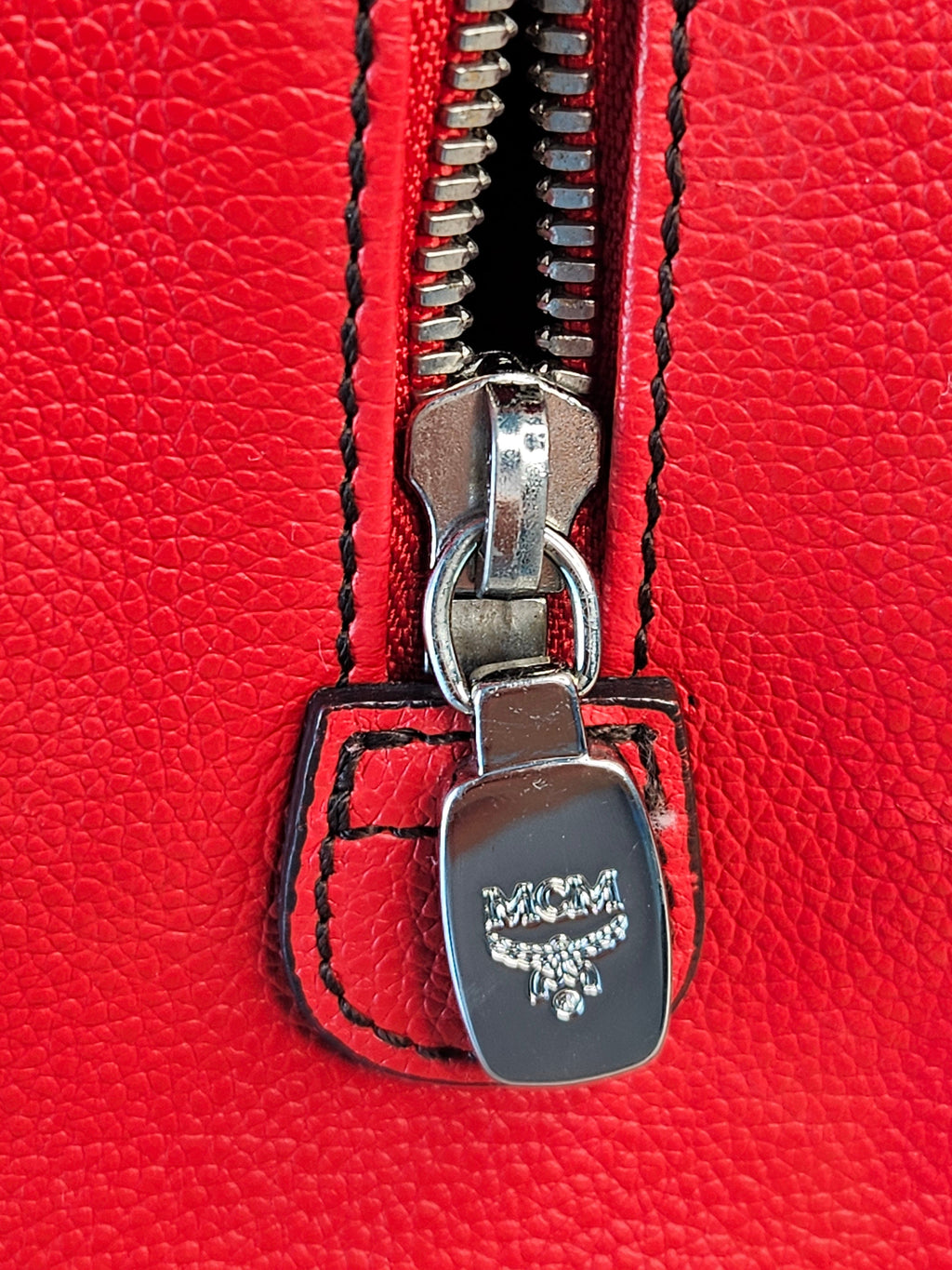 MCM Studded Boston Bag – Red Leather Maxi Monogram | Pre-Owned