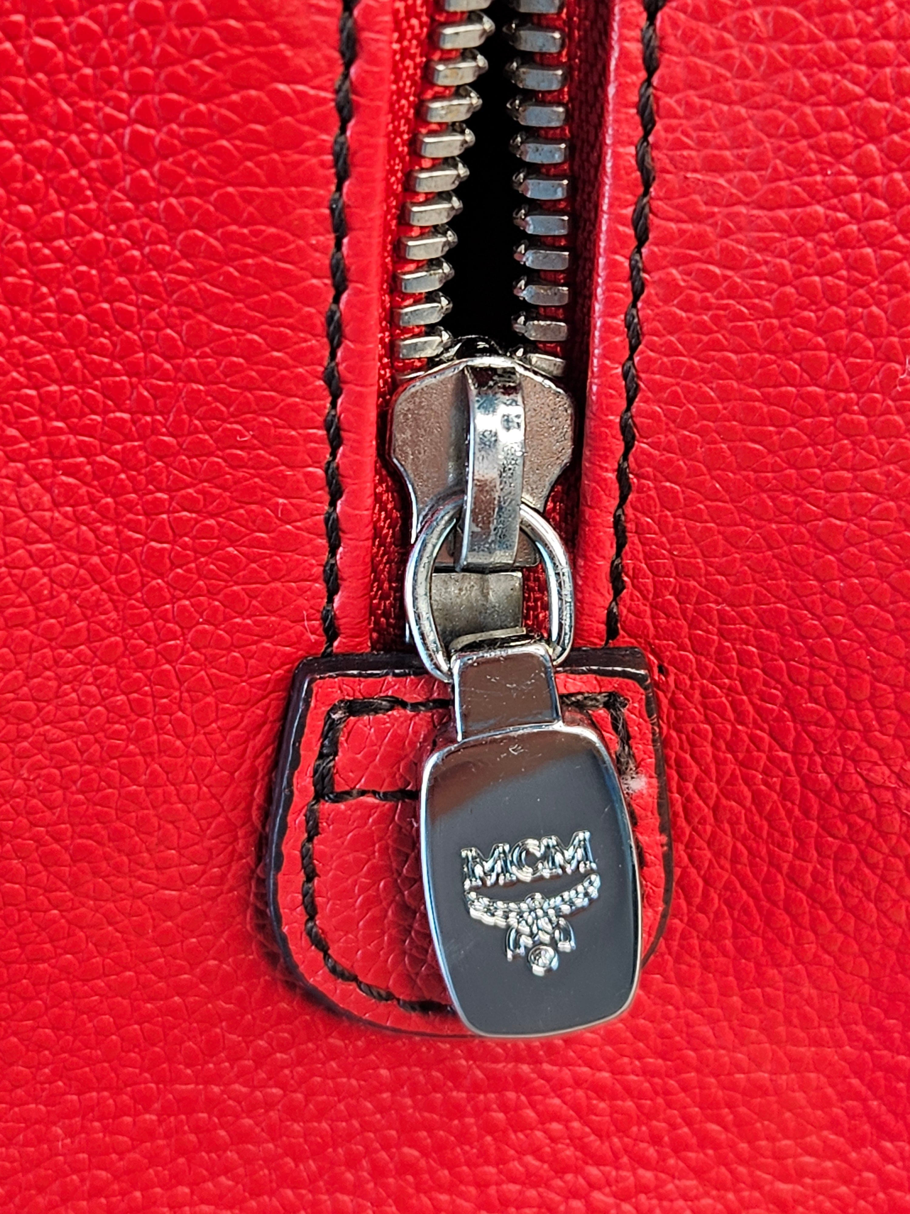 MCM Studded Boston Bag – Red Leather Maxi Monogram | Pre-Owned