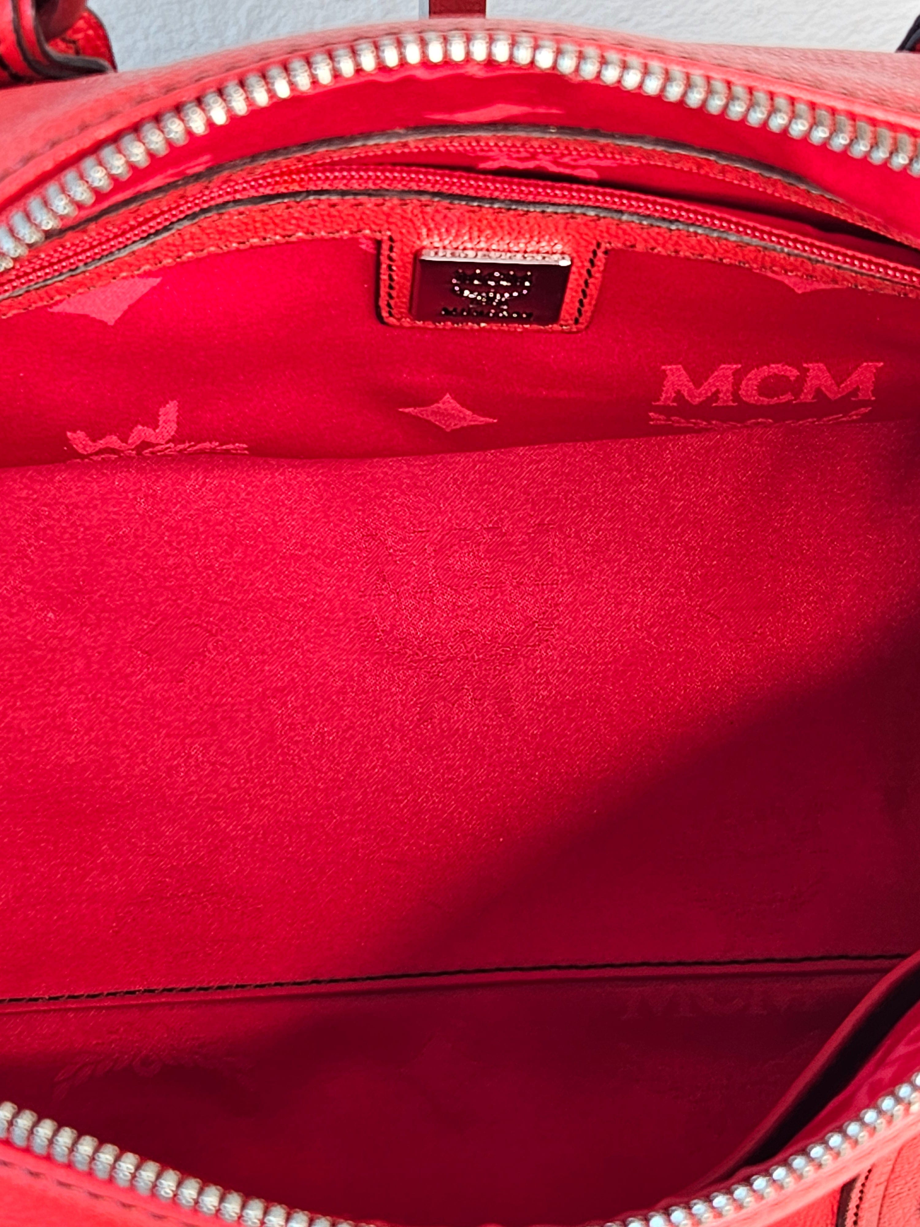 MCM Studded Boston Bag – Red Leather Maxi Monogram | Pre-Owned