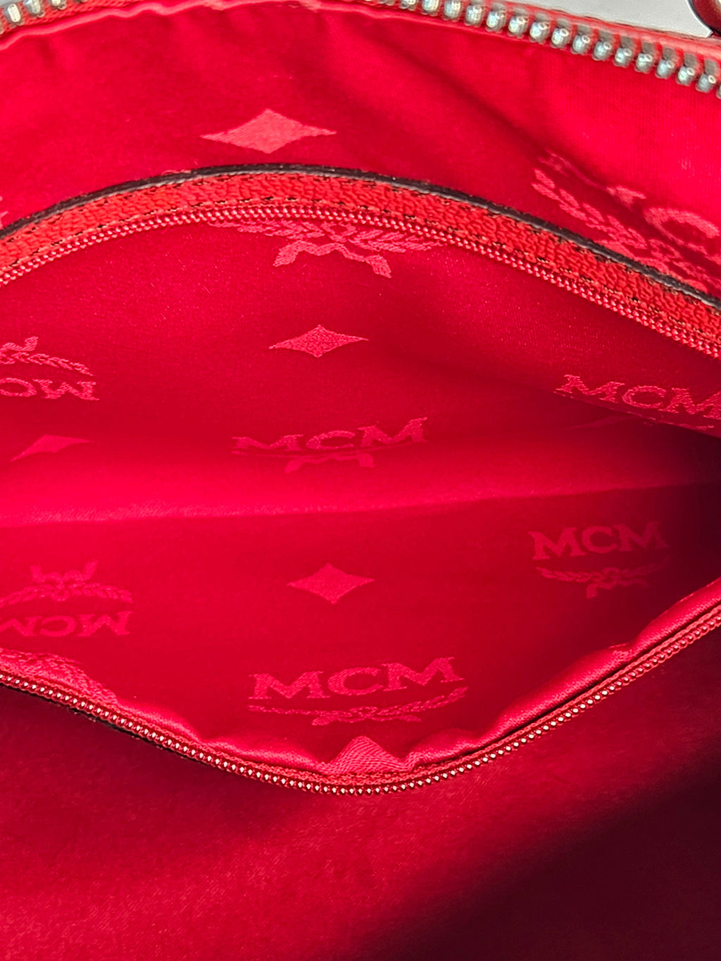 MCM Studded Boston Bag – Red Leather Maxi Monogram | Pre-Owned