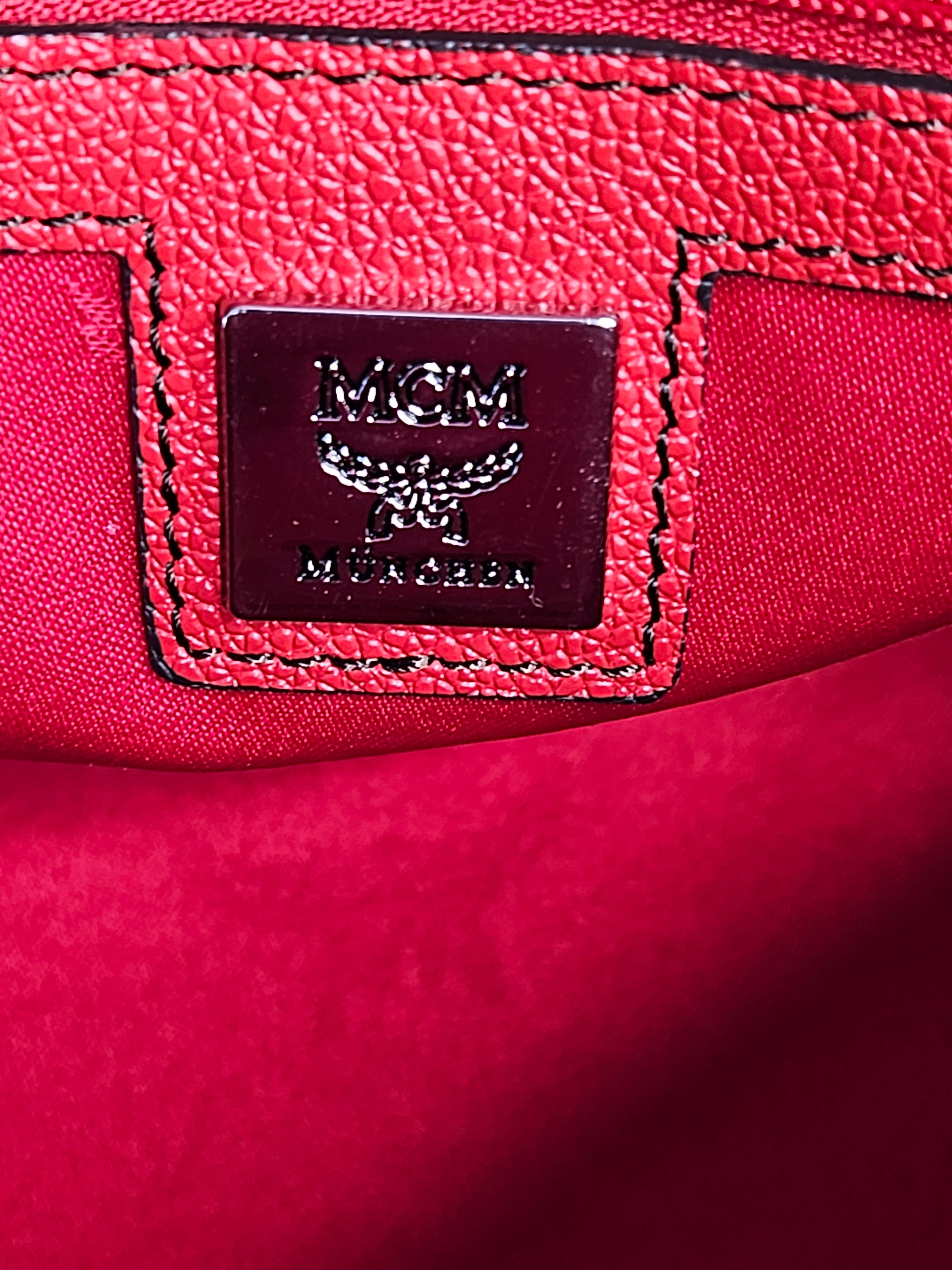 MCM Studded Boston Bag – Red Leather Maxi Monogram | Pre-Owned