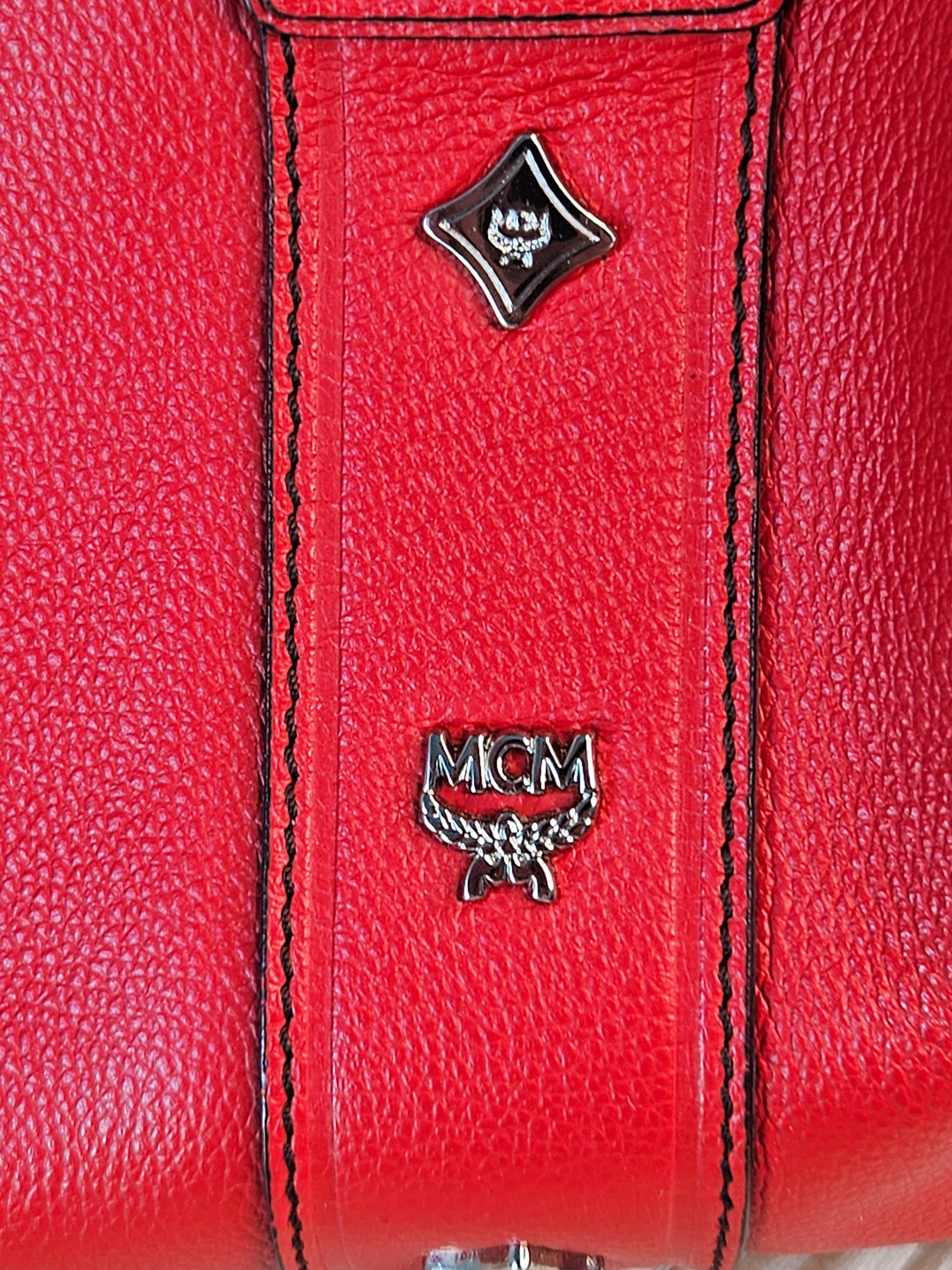 MCM Studded Boston Bag – Red Leather Maxi Monogram | Pre-Owned