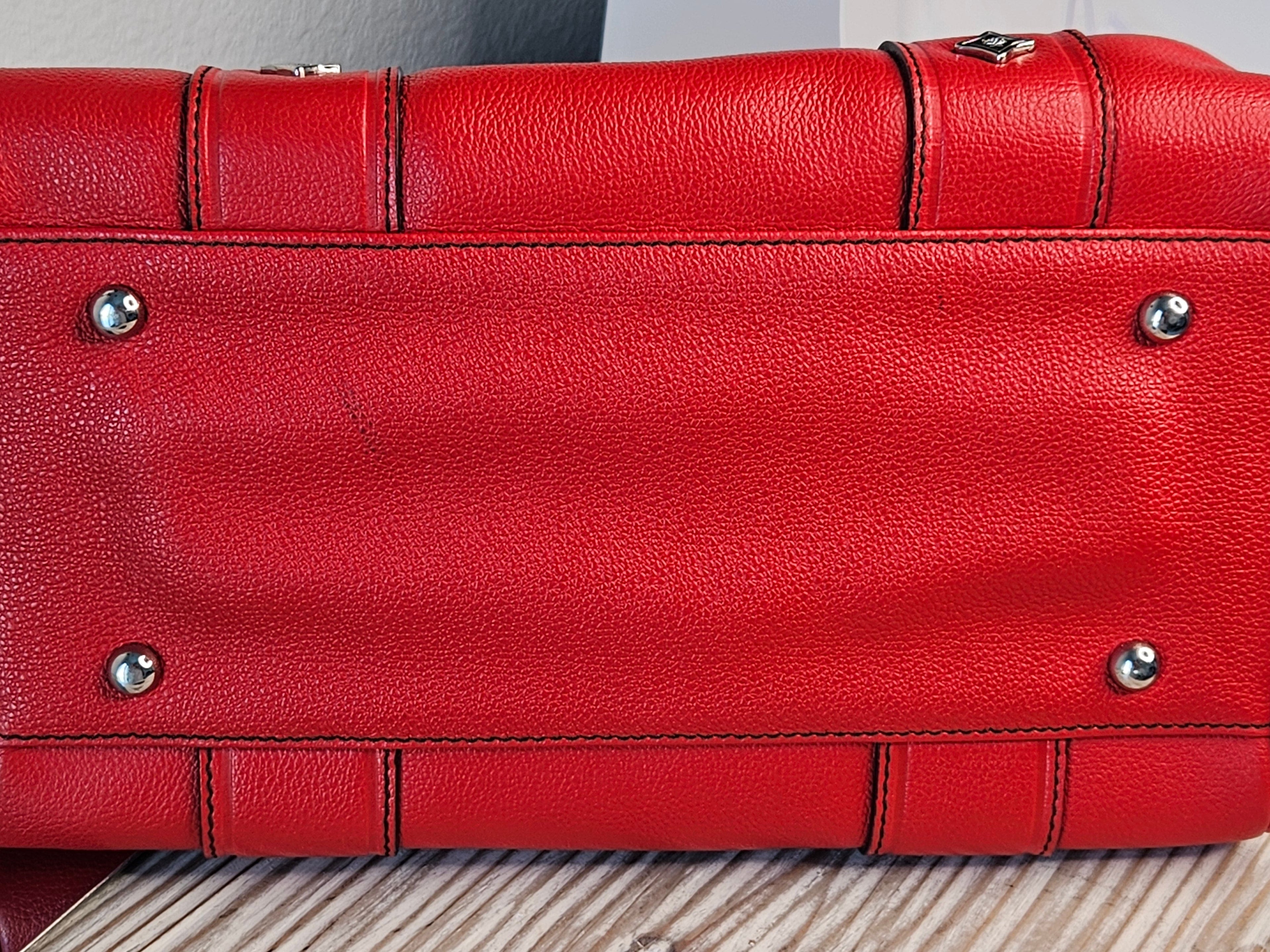 MCM Studded Boston Bag – Red Leather Maxi Monogram | Pre-Owned