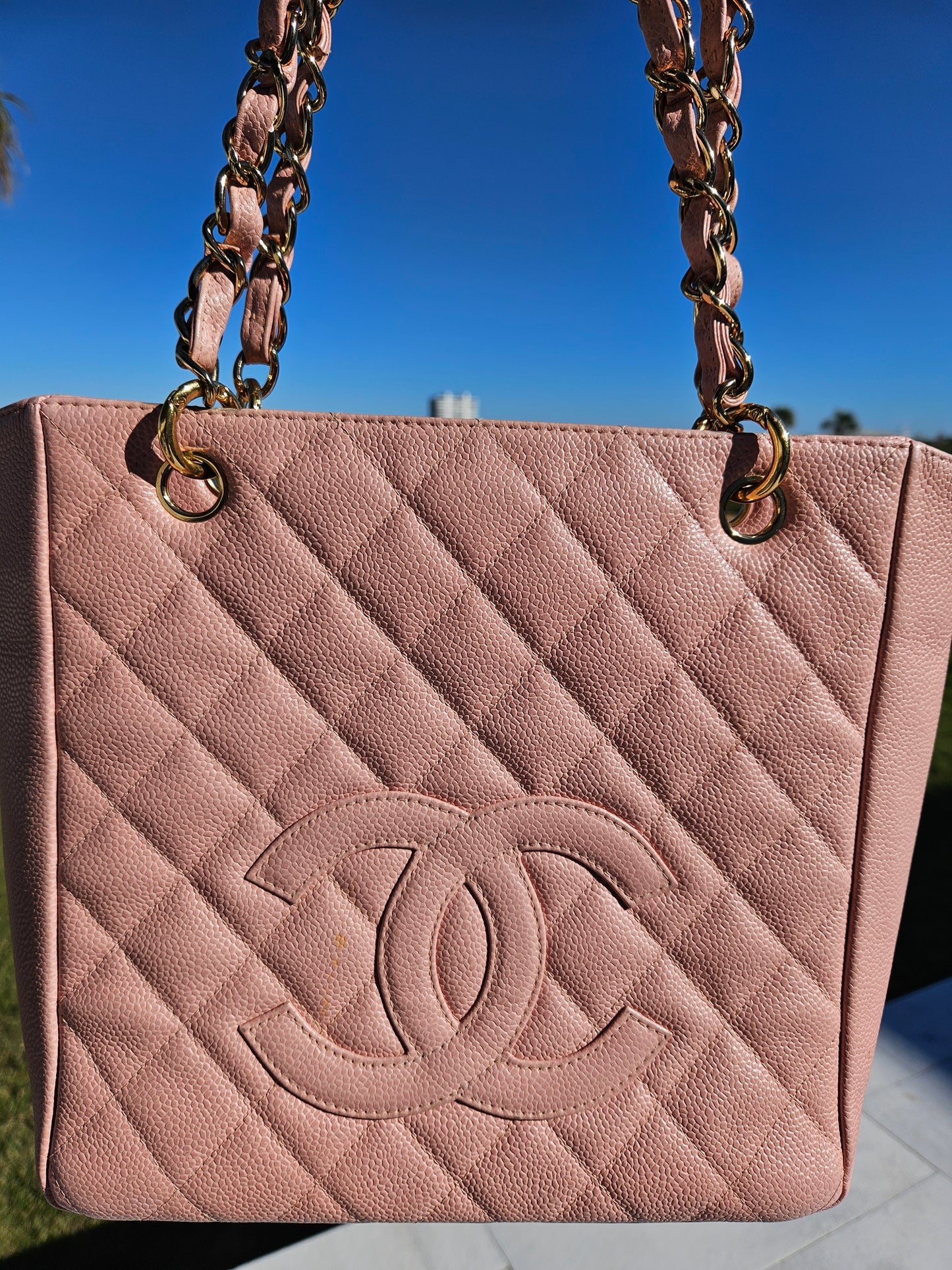 Pre-Loved Chanel Petite Calfskin Leather Shopping Tote Pink