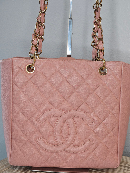 Pre-Loved Chanel Petite Calfskin Leather Shopping Tote Pink