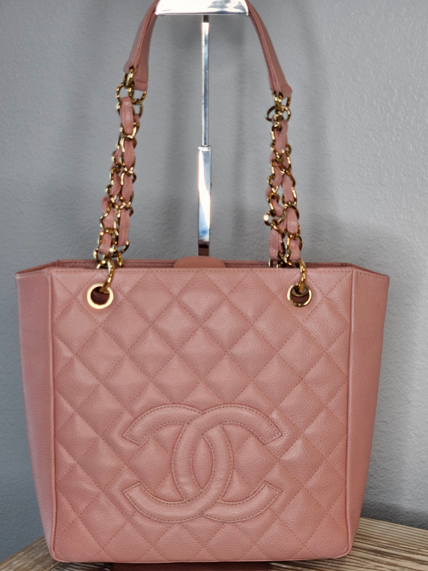 Pre-Loved Chanel Petite Calfskin Leather Shopping Tote Pink