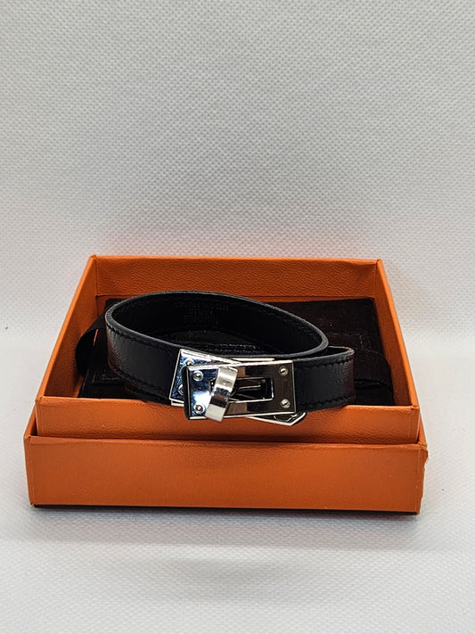 Pre-Loved Hermes Mini Kelly Leather Double Tour Wrap Bracelet