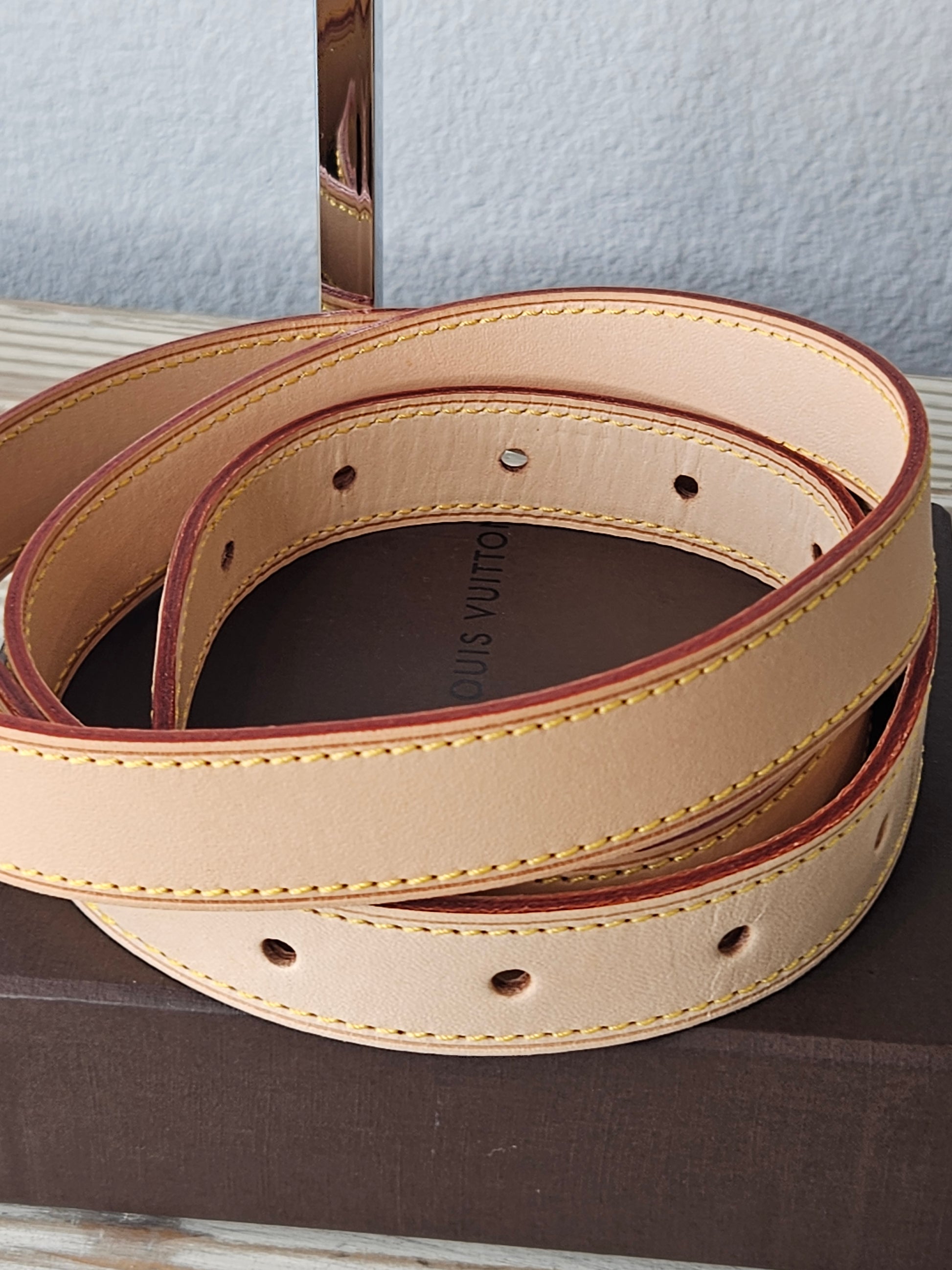 side view Louis Vuitton tan leather Vachetta Strap